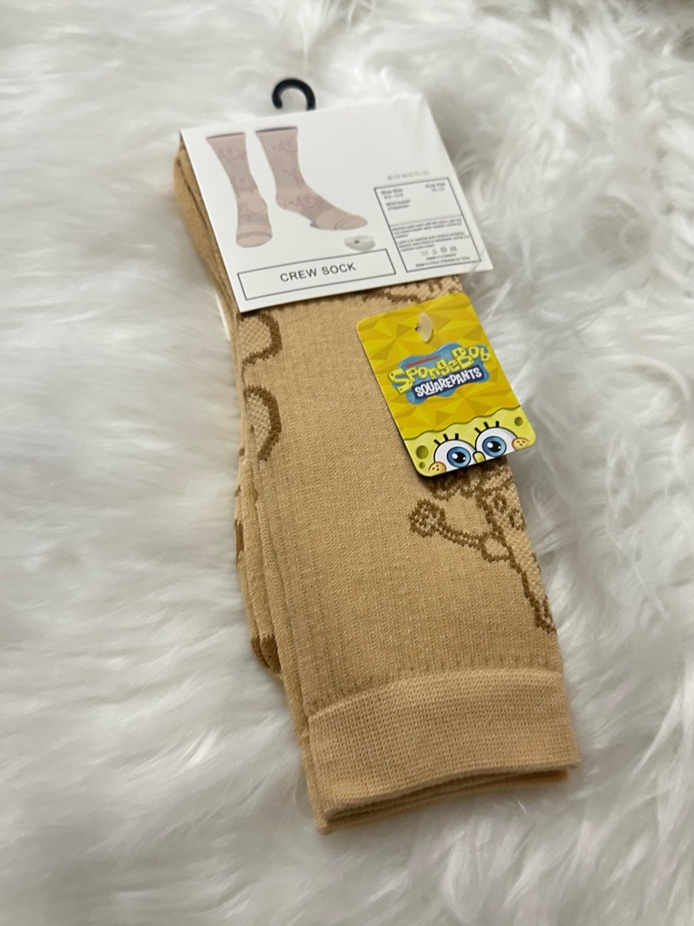 SpongeBob Squarepants Crew Socks - Tan with Brown Detail